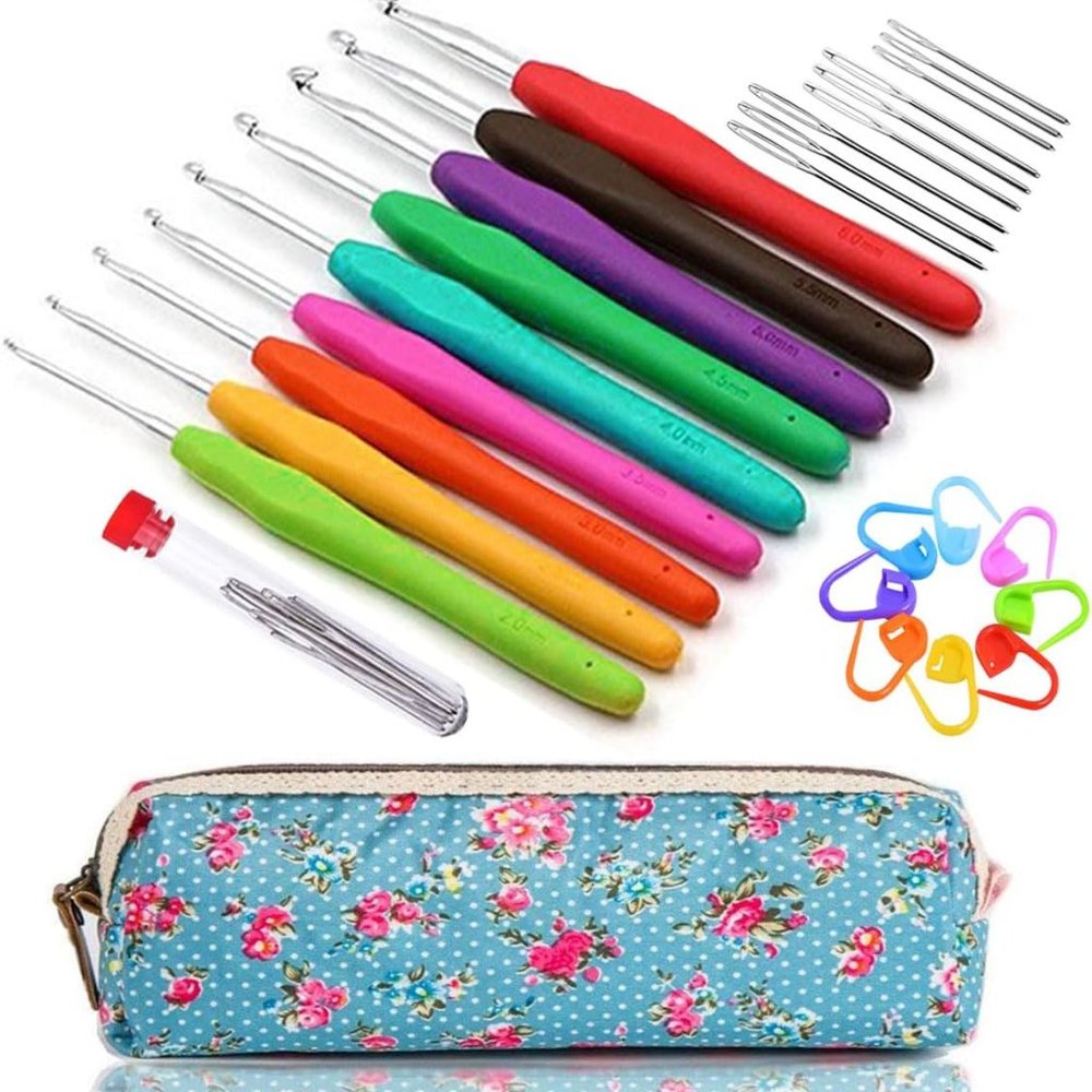 9 Sizes: Crochet Hooks Needles Set Case, Ergonomic Handle for Arthritic Hands